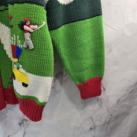 Vintage Sweater Mens Large Womens XL Cardigan Golf Golfing Peru Cotton Salsa - Picture 4 of 12